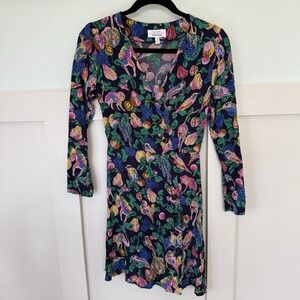 & Other Stories Monkey Print Dress Size 0 Colorful Asymmetric Button Up Tropical